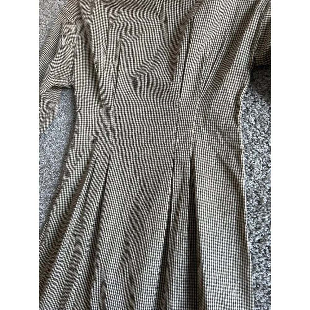 St. Agni Womens Sz Medium Linen Midi Forme Dress Brown Checkered Cotton - Picture 5 of 14